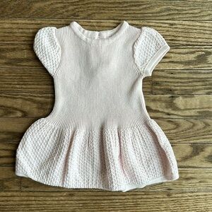 Janie Jack floral texture Sweater dress pink sleeve  3-6 mos EUC